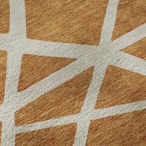 HomeRoots 8' Copper Geometric Round Rug - Washable, UV Protected, Stylish & Durable for High-Traffic Areas 681584