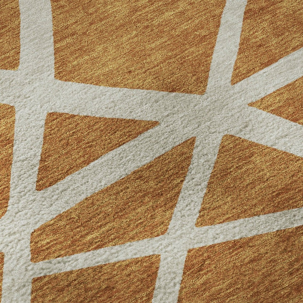 HomeRoots 8' Copper Geometric Round Rug - Washable, UV Protected, Stylish & Durable for High-Traffic Areas 681584