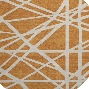 HomeRoots 8' Copper Geometric Round Rug - Washable, UV Protected, Stylish & Durable for High-Traffic Areas 681584