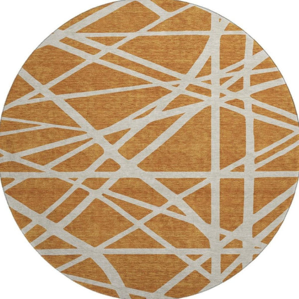 HomeRoots 8' Copper Geometric Round Rug - Washable, UV Protected, Stylish & Durable for High-Traffic Areas 681584