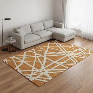 HomeRoots 8' X 10' Contemporary Copper & Beige Geometric Washable Area Rug with UV Protection for Homes 681585