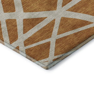 HomeRoots 8' X 10' Contemporary Copper & Beige Geometric Washable Area Rug with UV Protection for Homes 681585