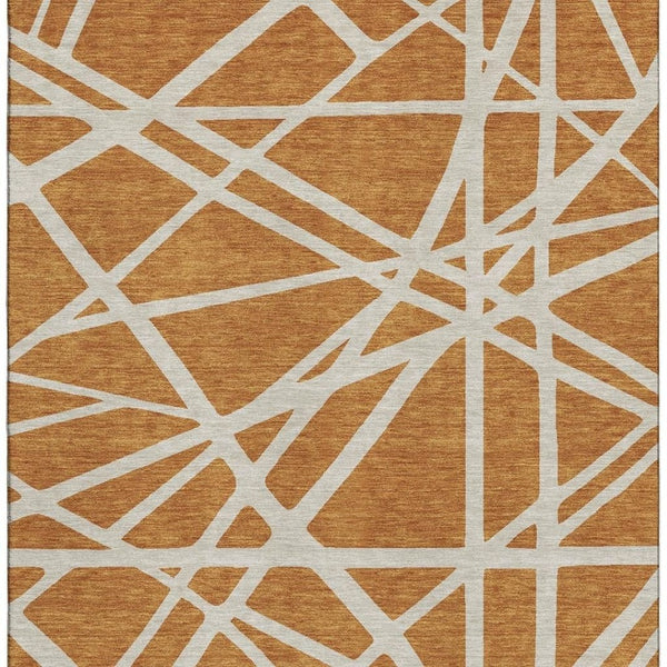 HomeRoots 8' X 10' Contemporary Copper & Beige Geometric Washable Area Rug with UV Protection for Homes 681585