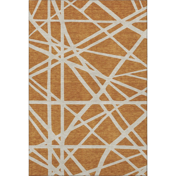 HomeRoots 8' X 10' Contemporary Copper & Beige Geometric Washable Area Rug with UV Protection for Homes 681585