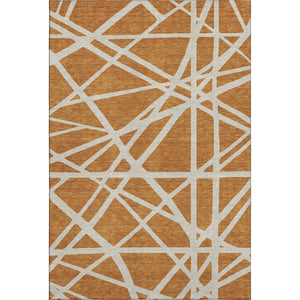 HomeRoots 10' X 14' Washable Copper & Beige Geometric Area Rug with UV Protection for Stylish Living Spaces 681587