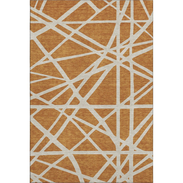 HomeRoots 10' X 14' Washable Copper & Beige Geometric Area Rug with UV Protection for Stylish Living Spaces 681587