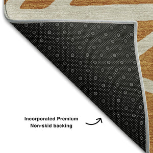 HomeRoots 10' X 14' Washable Copper & Beige Geometric Area Rug with UV Protection for Stylish Living Spaces 681587