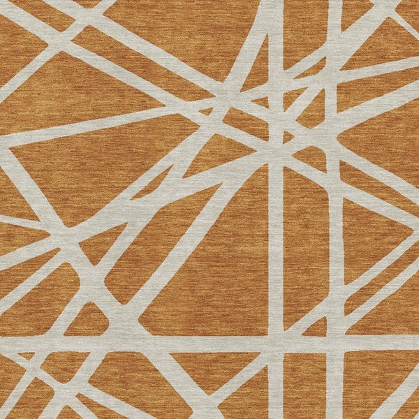 HomeRoots 10' X 14' Washable Copper & Beige Geometric Area Rug with UV Protection for Stylish Living Spaces 681587