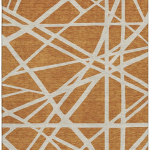 HomeRoots 10' X 14' Washable Copper & Beige Geometric Area Rug with UV Protection for Stylish Living Spaces 681587