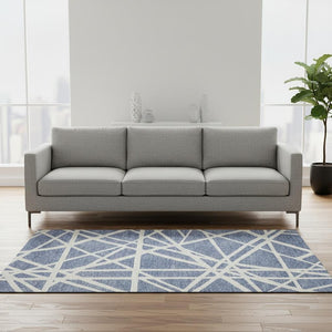 HomeRoots 5' X 8' Denim Blue & Ivory Geometric Area Rug - Washable, UV Protected, Stain Resistant for Homes 681589