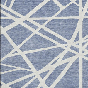 HomeRoots 5' X 8' Denim Blue & Ivory Geometric Area Rug - Washable, UV Protected, Stain Resistant for Homes 681589