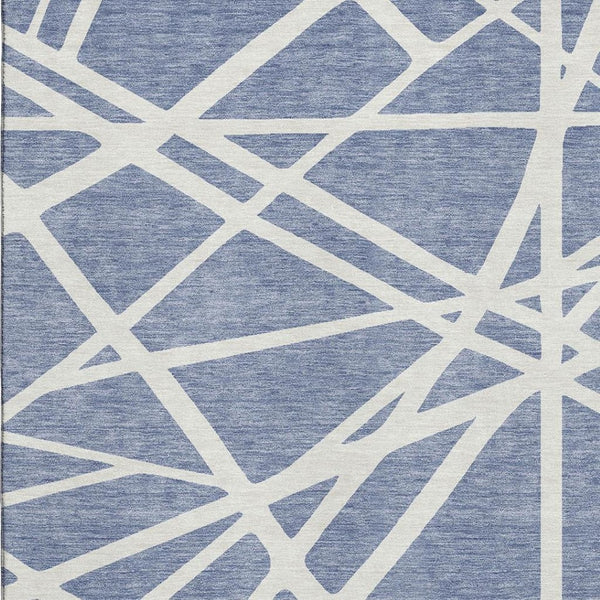 HomeRoots 5' X 8' Denim Blue & Ivory Geometric Area Rug - Washable, UV Protected, Stain Resistant for Homes 681589
