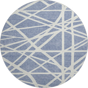 HomeRoots 8' Denim Blue Geometric Round Rug - Washable, UV Protected, and Perfect for High-Traffic Areas! 681590