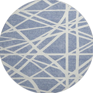 HomeRoots 8' Denim Blue Geometric Round Rug - Washable, UV Protected, and Perfect for High-Traffic Areas! 681590