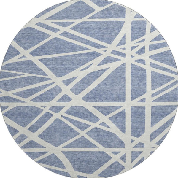 HomeRoots 8' Denim Blue Geometric Round Rug - Washable, UV Protected, and Perfect for High-Traffic Areas! 681590