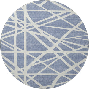 HomeRoots 8' Denim Blue Geometric Round Rug - Washable, UV Protected, and Perfect for High-Traffic Areas! 681590