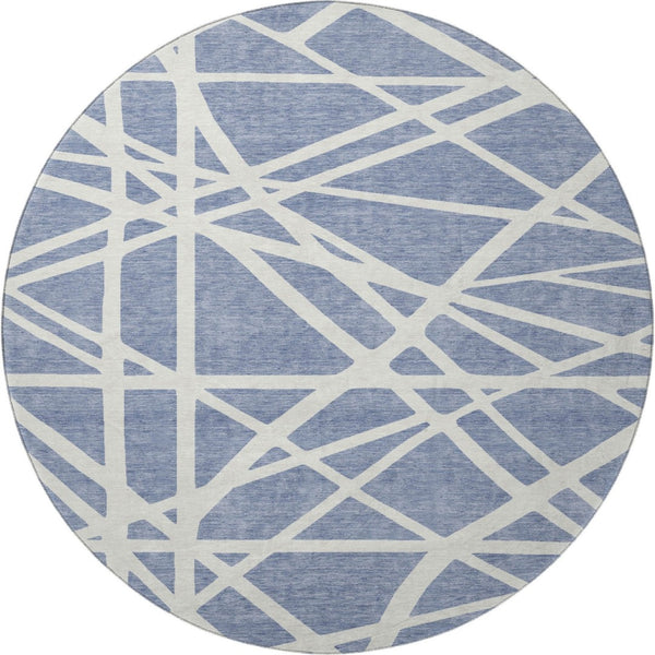HomeRoots 8' Denim Blue Geometric Round Rug - Washable, UV Protected, and Perfect for High-Traffic Areas! 681590