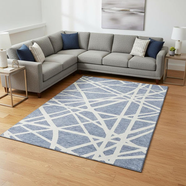 HomeRoots 8' X 10' Denim Blue Geometric Area Rug - Washable, UV Protected, Stain Resistant for Homes & Patios 681591
