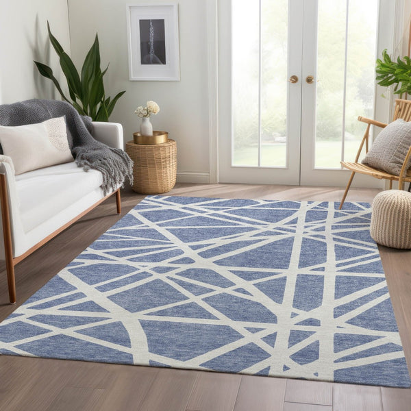 HomeRoots 8' X 10' Denim Blue Geometric Area Rug - Washable, UV Protected, Stain Resistant for Homes & Patios 681591