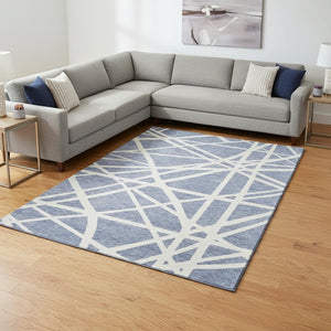 HomeRoots 9' X 12' Denim Blue Geometric Area Rug - Stylish, Durable, Washable, with UV Protection for Any Space 681592