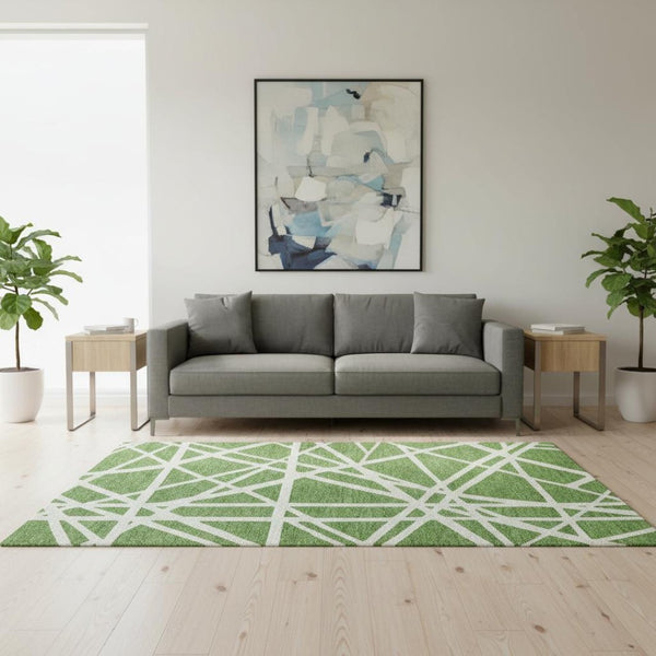 HomeRoots 5' X 8' Green Geometric Area Rug - Washable, UV-Protected, Stylish & Durable for Modern Homes 681595
