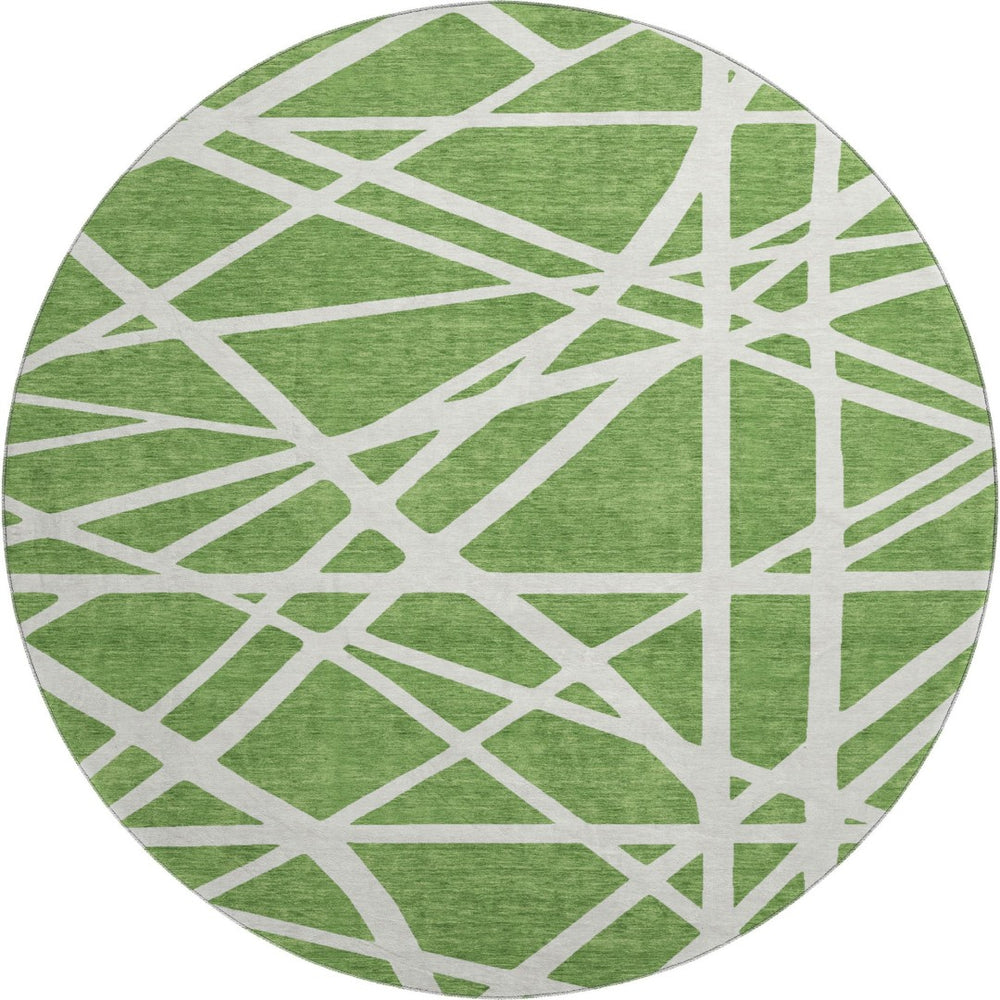 HomeRoots 8' Green and Ivory Geometric Round Rug - Washable, UV Protected, Stain Resistant for Busy Homes 681596