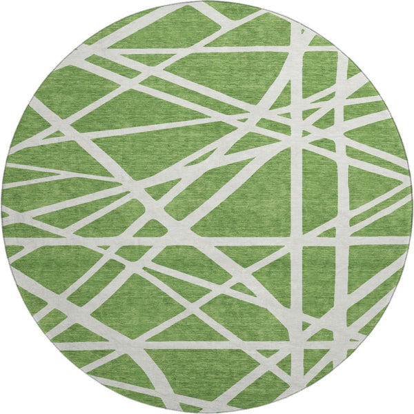 HomeRoots 8' Green and Ivory Geometric Round Rug - Washable, UV Protected, Stain Resistant for Busy Homes 681596