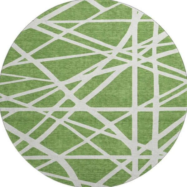 HomeRoots 8' Green and Ivory Geometric Round Rug - Washable, UV Protected, Stain Resistant for Busy Homes 681596