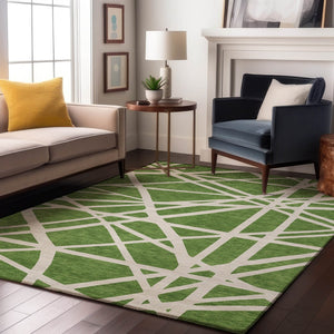 HomeRoots 8' X 10' Green and Ivory Geometric Area Rug - Washable, UV Protected, Durable for High-Traffic Spaces 681597