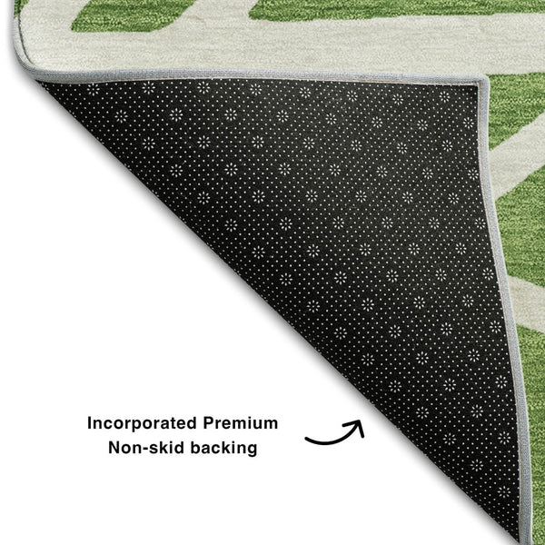 HomeRoots 8' X 10' Green and Ivory Geometric Area Rug - Washable, UV Protected, Durable for High-Traffic Spaces 681597