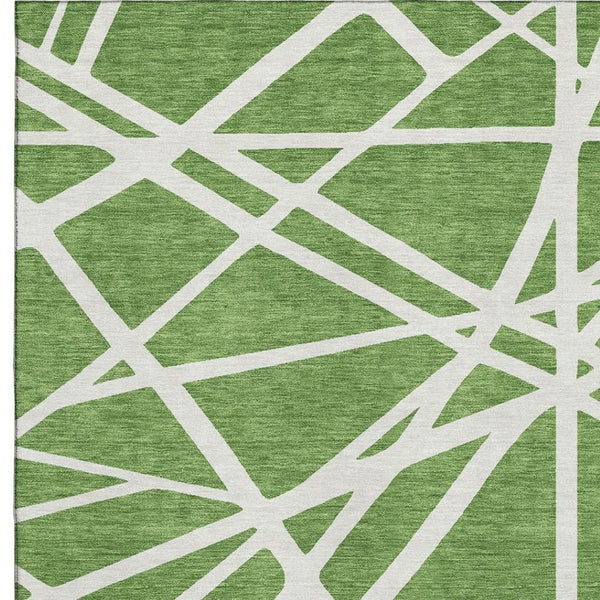 HomeRoots 8' X 10' Green and Ivory Geometric Area Rug - Washable, UV Protected, Durable for High-Traffic Spaces 681597