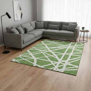 HomeRoots 9' X 12' Green & Ivory Geometric Area Rug - Washable, UV Protected, Stylish & Durable Floor Covering 681598