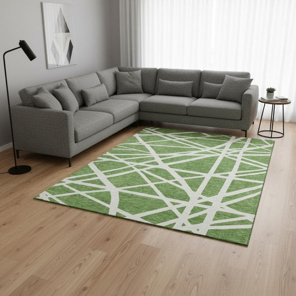 HomeRoots 9' X 12' Green & Ivory Geometric Area Rug - Washable, UV Protected, Stylish & Durable Floor Covering 681598