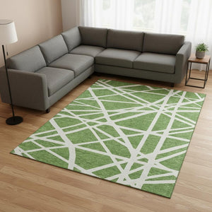 HomeRoots 10' X 14' Geometric Area Rug - Green & Ivory, Washable, UV Protected, Perfect for Busy Homes! 681599