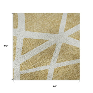 HomeRoots 5' X 8' Gold and Ivory Geometric Area Rug - Stylish, Washable, UV-Protected for Busy Homes & Pets 681601