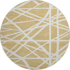 HomeRoots 8' Gold and Ivory Geometric Round Rug - Washable, UV-Protected, Stylish for Modern Living Spaces! 681602