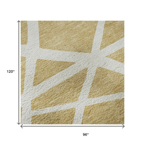 HomeRoots 8' X 10' Gold and Ivory Geometric Area Rug - Washable, UV Protected, Durable & Stylish for Any Room 681603