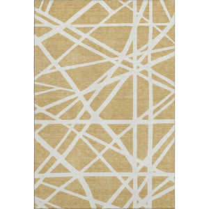 HomeRoots 9' X 12' Gold and Ivory Geometric Area Rug – Washable, UV-Protected, Durable for High-Traffic Homes 681604