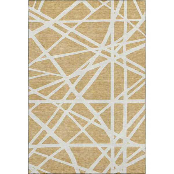 HomeRoots 9' X 12' Gold and Ivory Geometric Area Rug – Washable, UV-Protected, Durable for High-Traffic Homes 681604