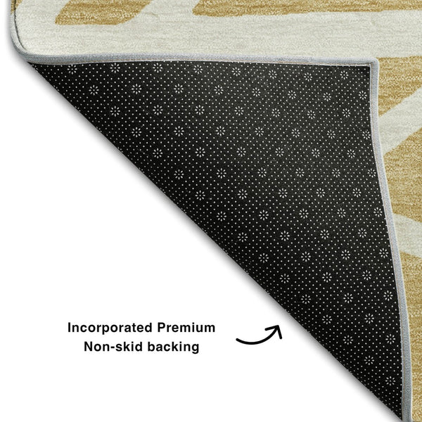 HomeRoots 9' X 12' Gold and Ivory Geometric Area Rug – Washable, UV-Protected, Durable for High-Traffic Homes 681604