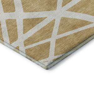 HomeRoots 9' X 12' Gold and Ivory Geometric Area Rug – Washable, UV-Protected, Durable for High-Traffic Homes 681604