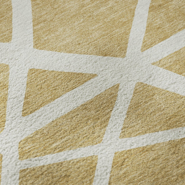HomeRoots 9' X 12' Gold and Ivory Geometric Area Rug – Washable, UV-Protected, Durable for High-Traffic Homes 681604