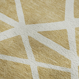 HomeRoots 10' X 14' Gold and Ivory Geometric Area Rug – Washable, UV-Protected, Perfect for Kids & Pets! 681605