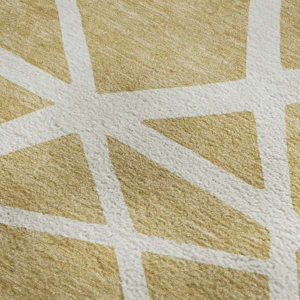 HomeRoots 10' X 14' Gold and Ivory Geometric Area Rug – Washable, UV-Protected, Perfect for Kids & Pets! 681605
