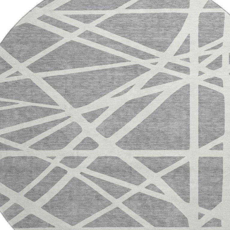 HomeRoots 8 Foot Round Geometric Polyester Rug with Uv Guard and Felt Nonslip Backing 681608
