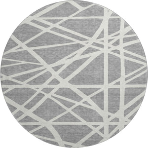 HomeRoots 8' Gray and Ivory Geometric Round Rug - Washable, UV Protected, Stain Resistant for High Traffic Areas 681608