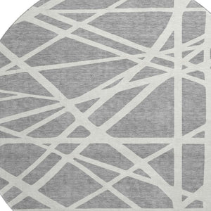 HomeRoots 8' Gray and Ivory Geometric Round Rug - Washable, UV Protected, Stain Resistant for High Traffic Areas 681608