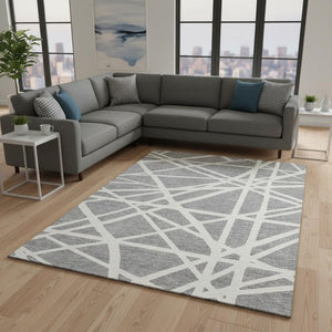 HomeRoots 8' X 10' Stylish Gray and Ivory Geometric Washable Area Rug with UV Protection for Modern Homes 681609