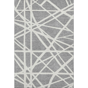 HomeRoots 8' X 10' Stylish Gray and Ivory Geometric Washable Area Rug with UV Protection for Modern Homes 681609