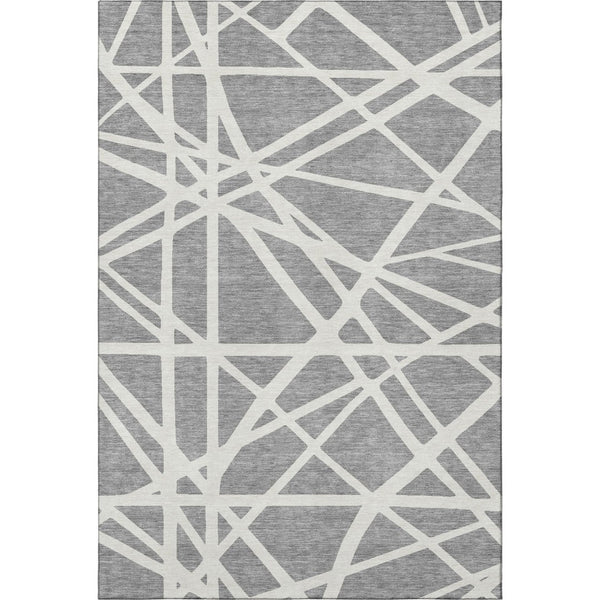 HomeRoots 8' X 10' Stylish Gray and Ivory Geometric Washable Area Rug with UV Protection for Modern Homes 681609